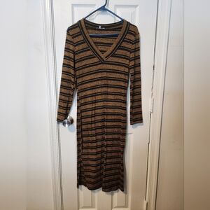 Charlotte Russe Black and Gold Striped Long Sleeve Knit Dress